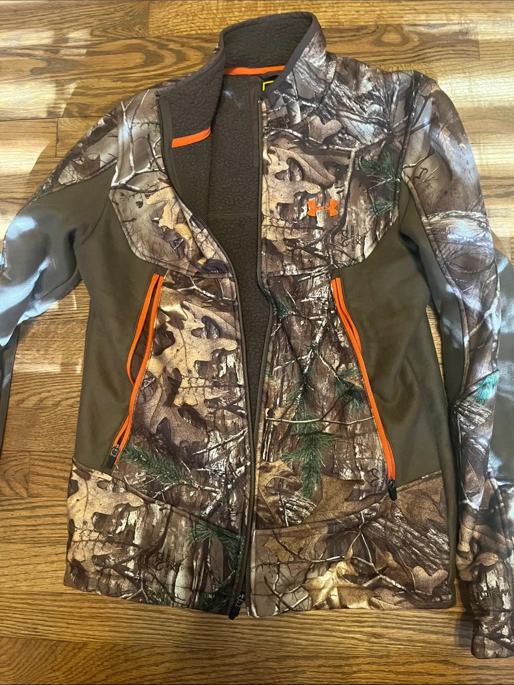 Under Armour Mens Realtree Camo Jacket with Orange Trim
